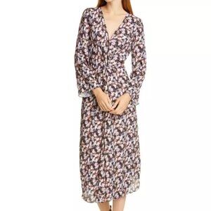 Vince Micro Painted Floral Twist Front Long Sleeve Dress